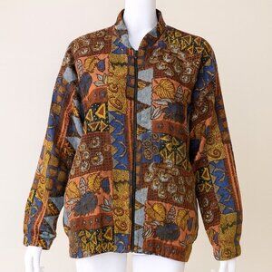 Vintage Halsey Jacket Zipup Brown Beaded Detailing Size Small 90s Sparkle